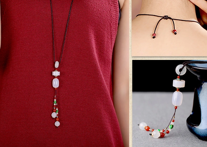 白瑪瑙吊墜民族風(fēng)毛衣鏈項鏈首飾