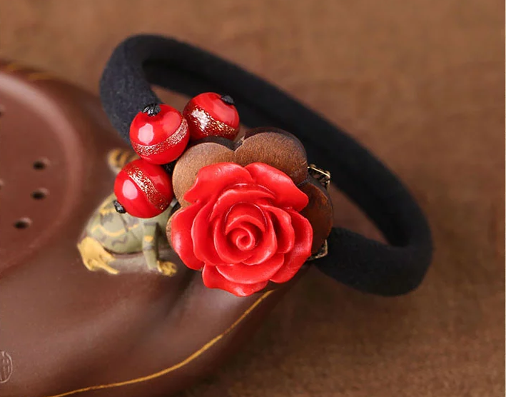 琉璃漆雕復古紅色發(fā)圈頭飾