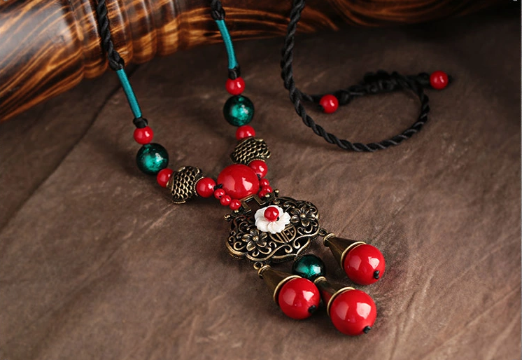 長命鎖吊墜家佳樂文學手工毛衣鏈項鏈首飾