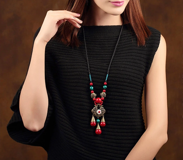 長命鎖吊墜家佳樂文學手工毛衣鏈項鏈首飾