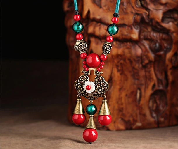 長命鎖吊墜家佳樂文學手工毛衣鏈項鏈首飾