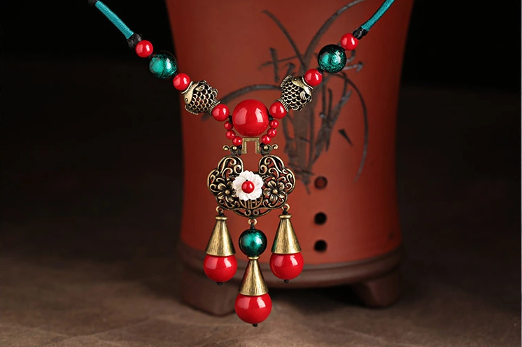 長命鎖吊墜家佳樂文學手工毛衣鏈項鏈首飾