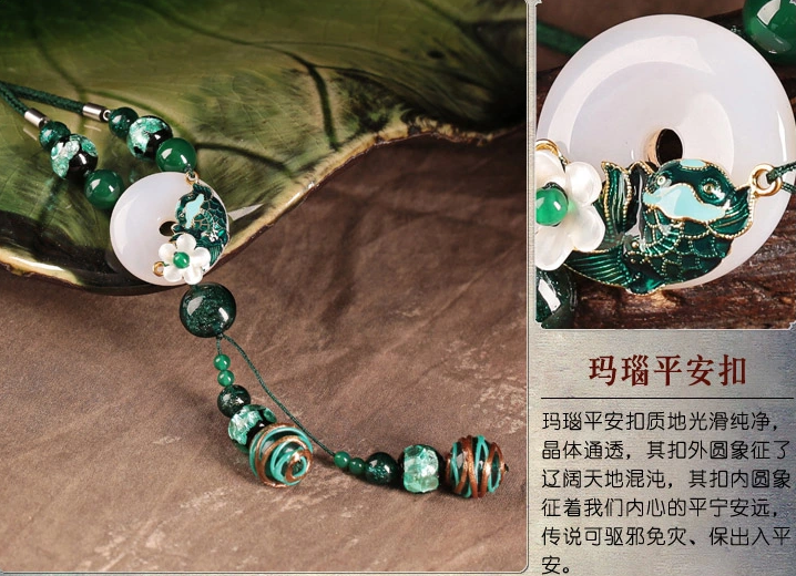 平安扣吊墜毛衣鏈綠琉璃項(xiàng)鏈復(fù)古民族風(fēng)首飾