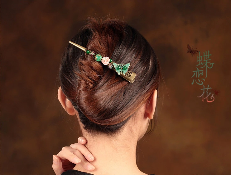 蝶戀花古風發(fā)飾鴨嘴夾盤發(fā)發(fā)夾頭飾