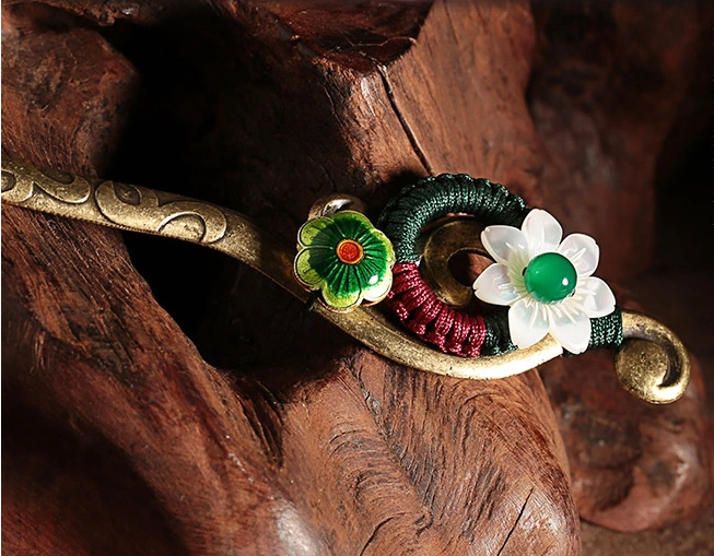 古典貝殼花朵家佳樂文學(xué)簪子盤發(fā)頭飾