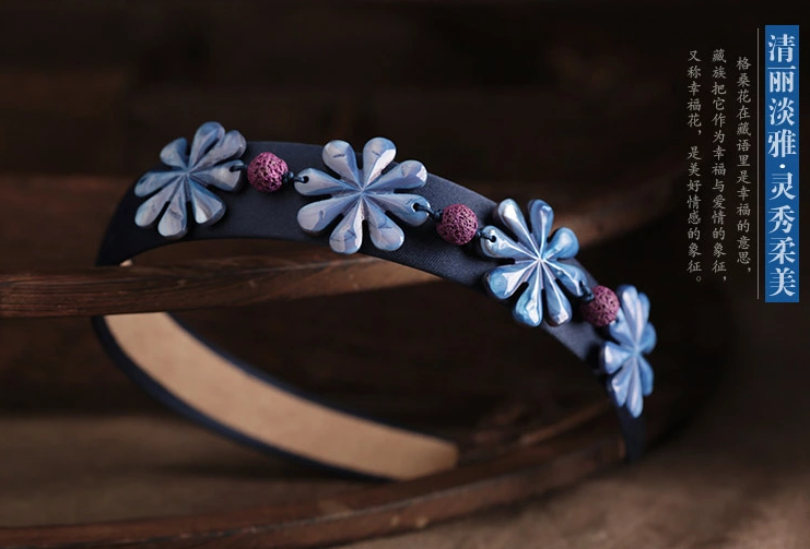 格?；ㄩ_(kāi)中式發(fā)箍家佳樂(lè)文學(xué)藍(lán)色清新頭飾