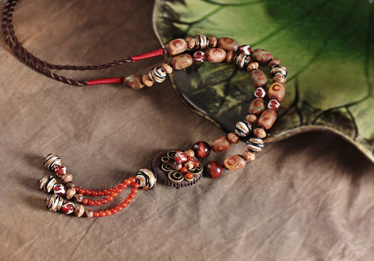 復(fù)古文藝毛衣鏈天珠西藏項鏈首飾