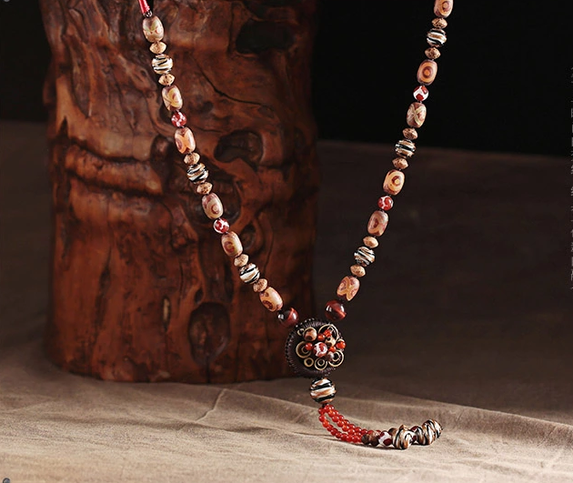 復(fù)古文藝毛衣鏈天珠西藏項鏈首飾