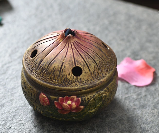 仿古蓮花檀香盤，禪意陶瓷香爐