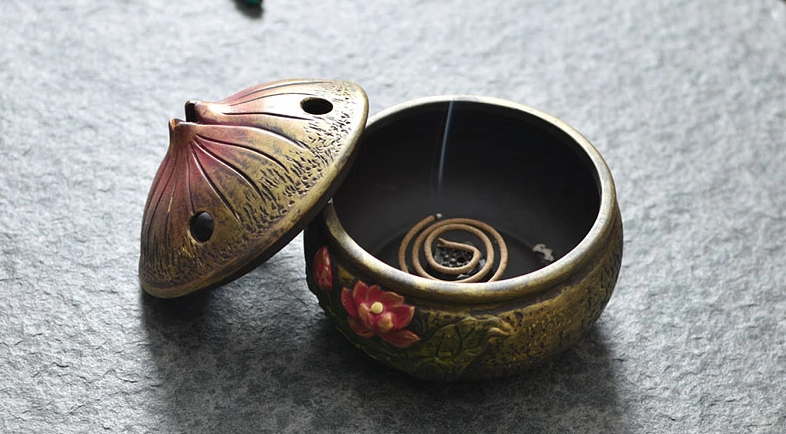 仿古蓮花檀香盤，禪意陶瓷香爐
