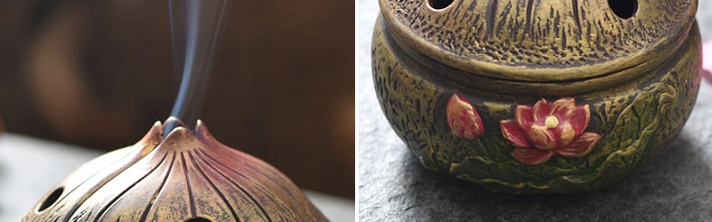 仿古蓮花檀香盤，禪意陶瓷香爐