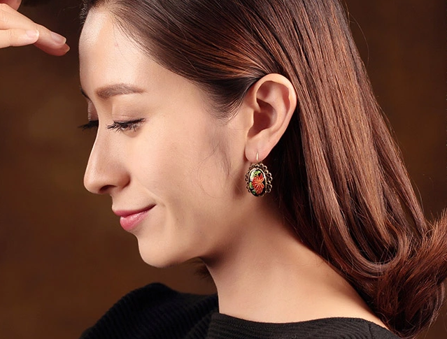 簡約耳扣，復古景泰藍耳環(huán)首飾