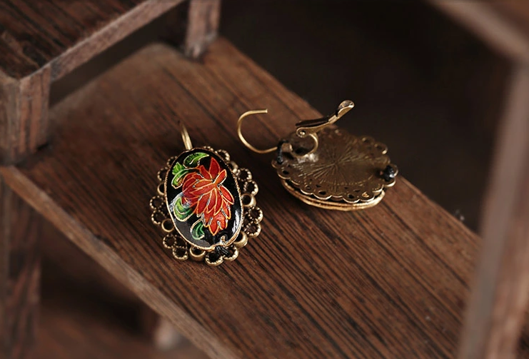 簡約耳扣，復古景泰藍耳環(huán)首飾