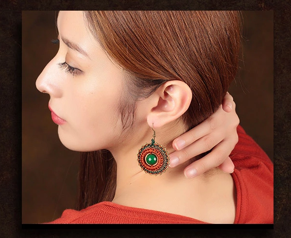 陌上楓紅耳環(huán)，復(fù)古圓圈耳墜首飾