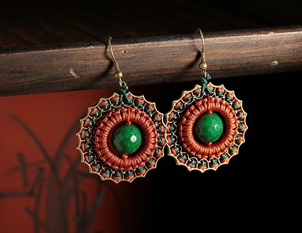 陌上楓紅耳環(huán)，復(fù)古圓圈耳墜首飾