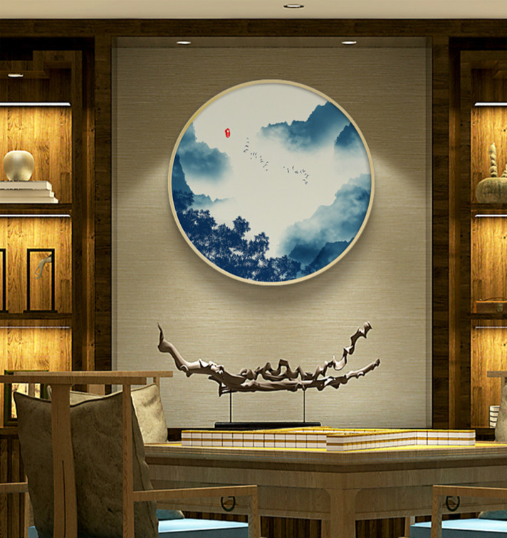 中式禪意創(chuàng)意圓形山水有情水墨裝飾畫(huà)