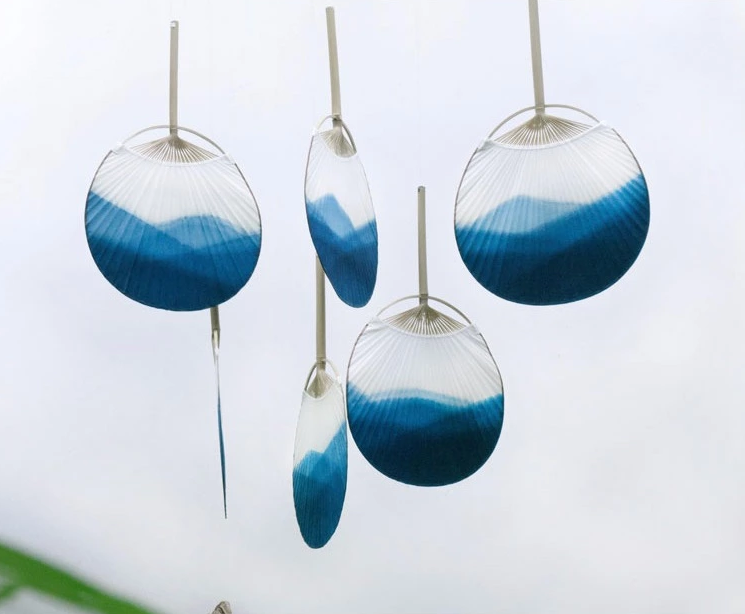 藍(lán)染家佳樂(lè)文學(xué)團(tuán)扇，古風(fēng)古典中式手工扇子