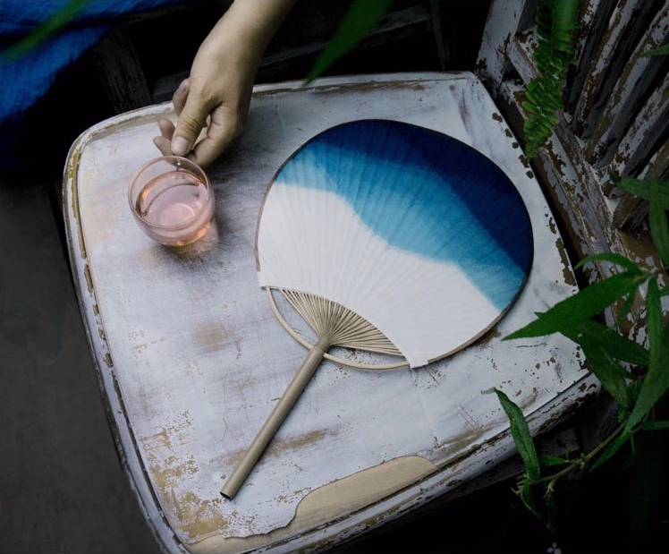 藍(lán)染家佳樂(lè)文學(xué)團(tuán)扇，古風(fēng)古典中式手工扇子