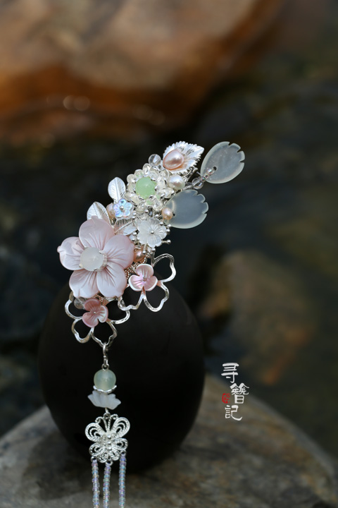 古典發(fā)簪漢服配飾古風銀色清新流蘇貝花頭飾