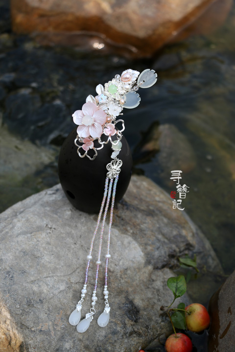 古典發(fā)簪漢服配飾古風銀色清新流蘇貝花頭飾