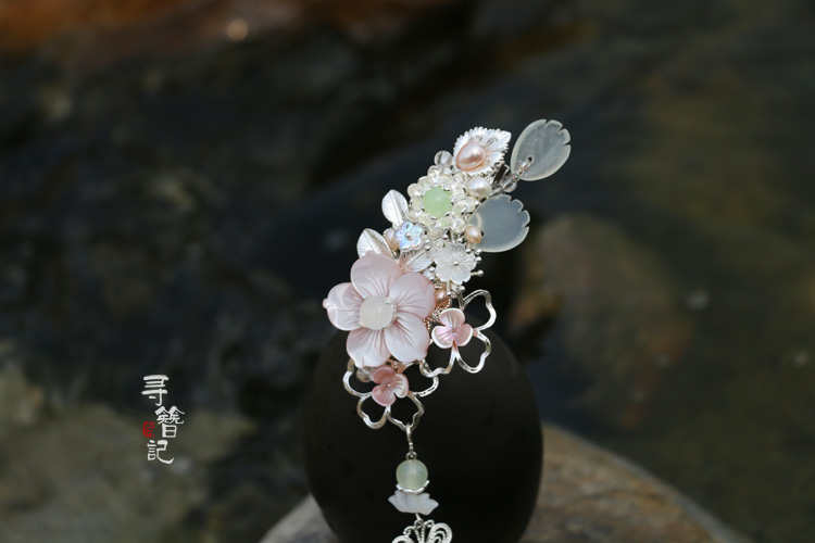 古典發(fā)簪漢服配飾古風銀色清新流蘇貝花頭飾