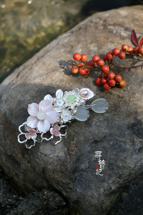 古典發(fā)簪漢服配飾古風銀色清新流蘇貝花頭飾