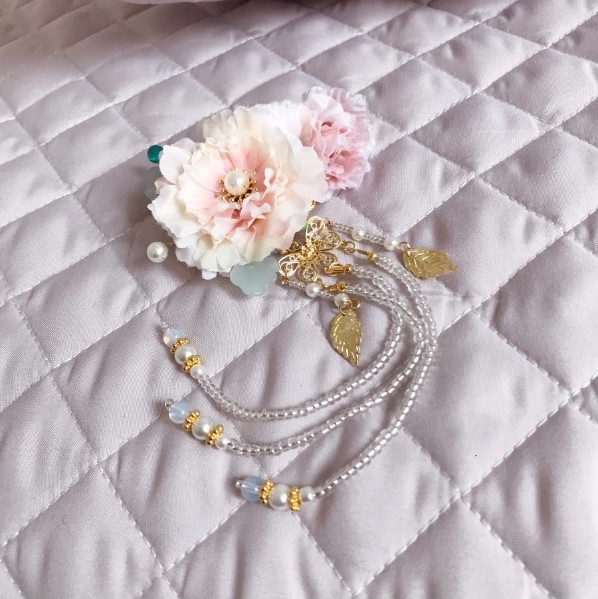 玉芙蓉古風頭飾手工發(fā)簪絹花