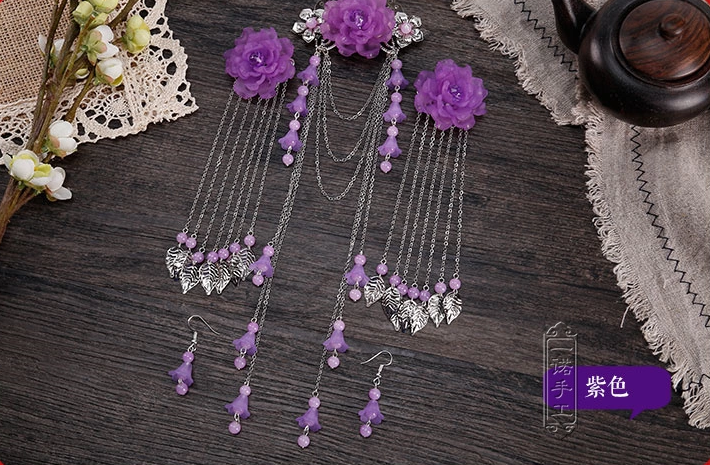 雪蓮花古風頭飾長款古典流蘇頭花