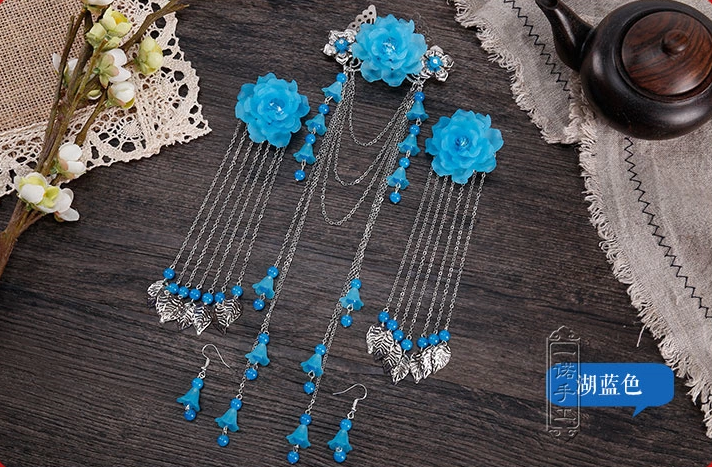 雪蓮花古風頭飾長款古典流蘇頭花