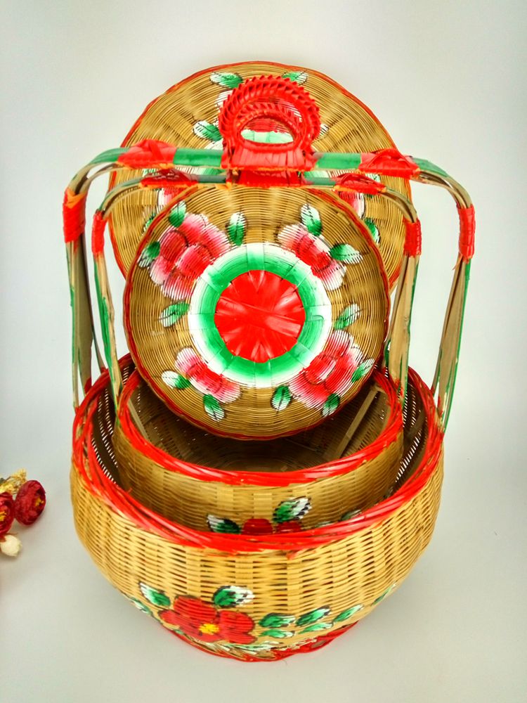 手工竹編竹籃，手繪彩繪禮品籃