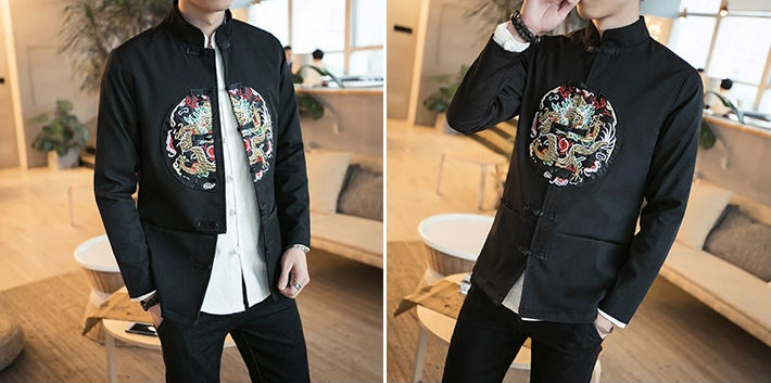 龍紋刺繡家佳樂文學唐裝