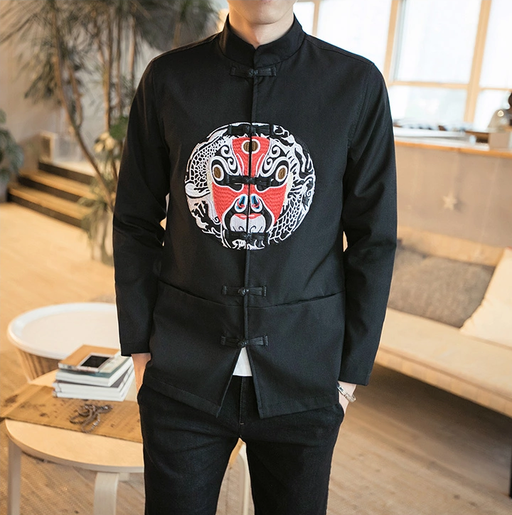 中國傳統(tǒng)元素臉譜刺繡家佳樂文學(xué)唐裝