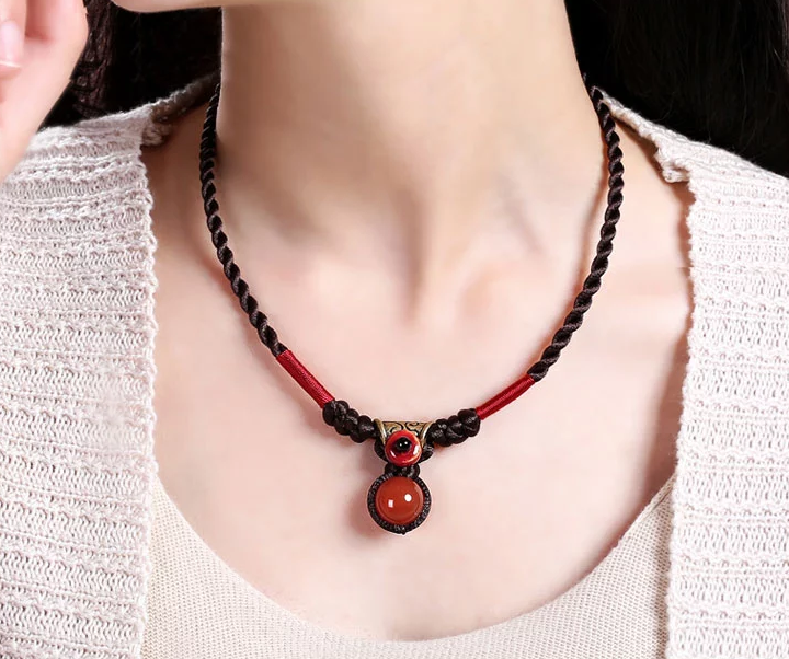 民族風紅瑪瑙頸鏈簡約復古配飾