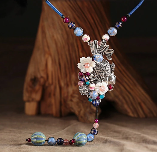 魚(yú)游四海靜聽(tīng)花開(kāi)，魚(yú)吊墜項(xiàng)鏈毛衣鏈