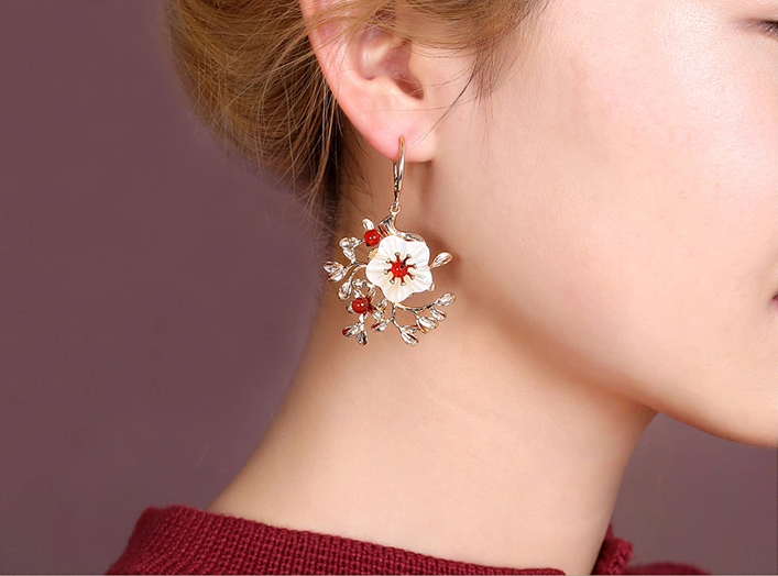 家佳樂文學(xué)復(fù)古氣質(zhì)花朵耳墜耳環(huán)飾品