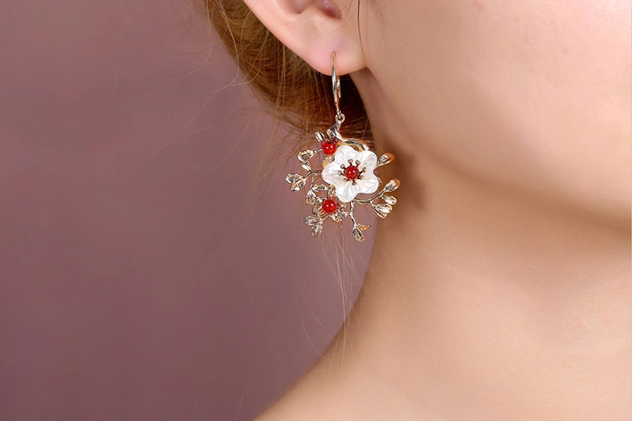 家佳樂文學(xué)復(fù)古氣質(zhì)花朵耳墜耳環(huán)飾品