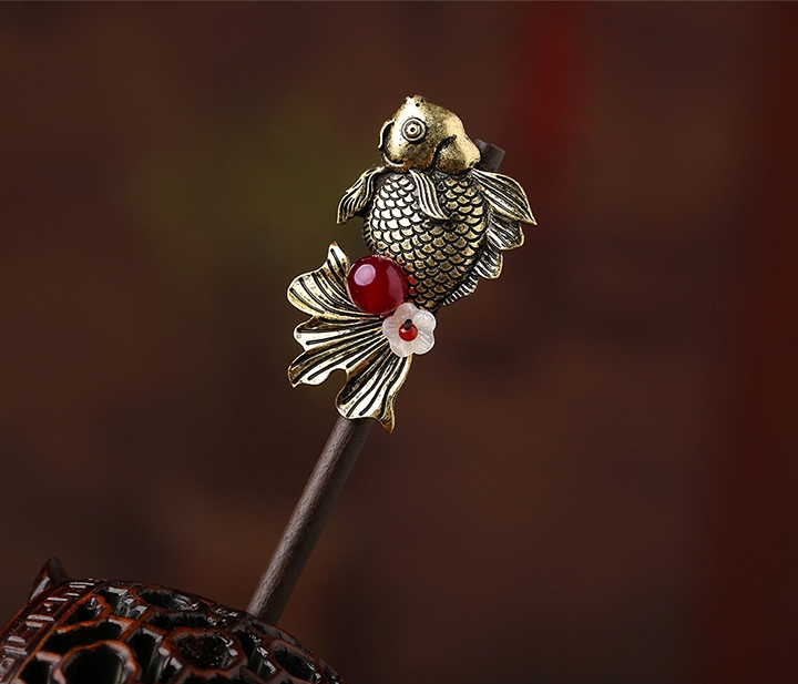 古金魚(yú)木質(zhì)簪子頭飾配飾