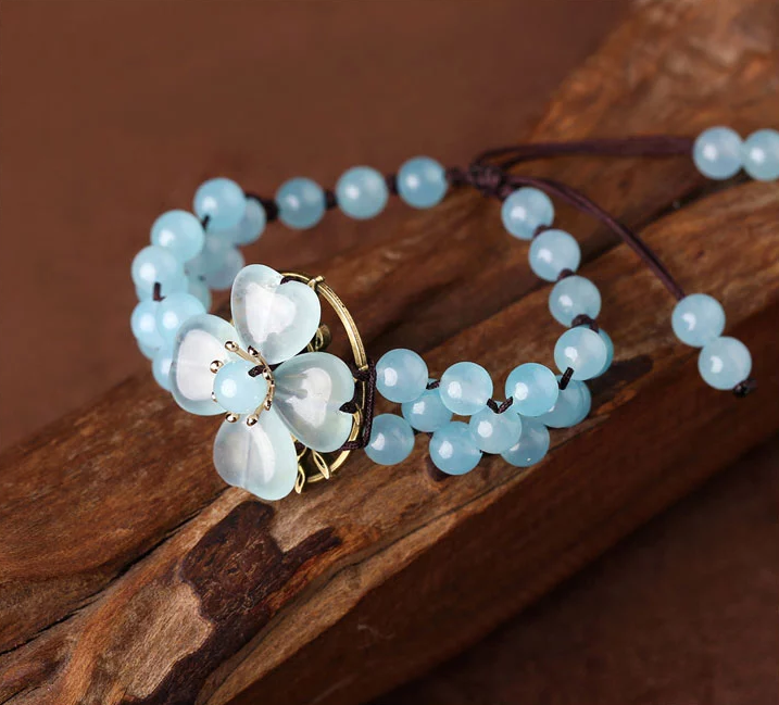 復(fù)古藍色彩玉手串四葉草手鏈