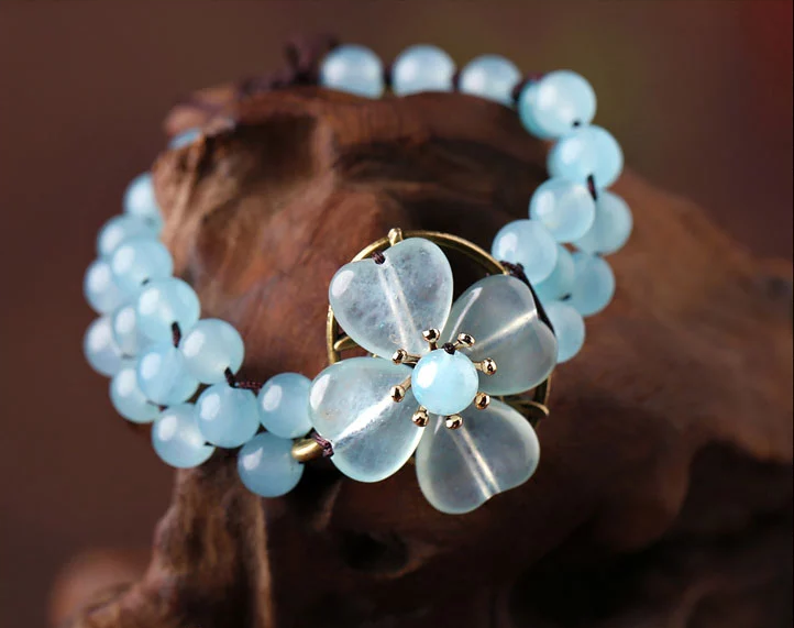 復(fù)古藍色彩玉手串四葉草手鏈