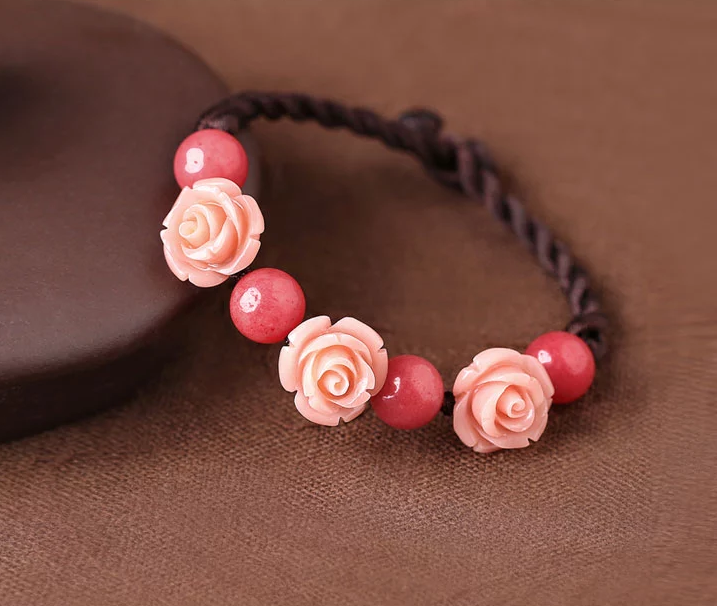 家佳樂文學(xué)手工編織玫瑰花手鏈