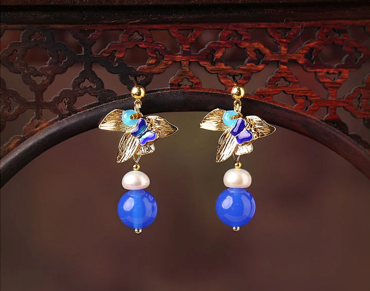 家佳樂文學藍瑪瑙耳墜超仙氣質(zhì)耳環(huán)