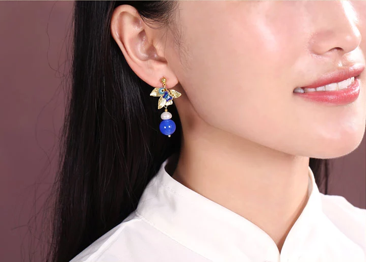 家佳樂文學藍瑪瑙耳墜超仙氣質(zhì)耳環(huán)