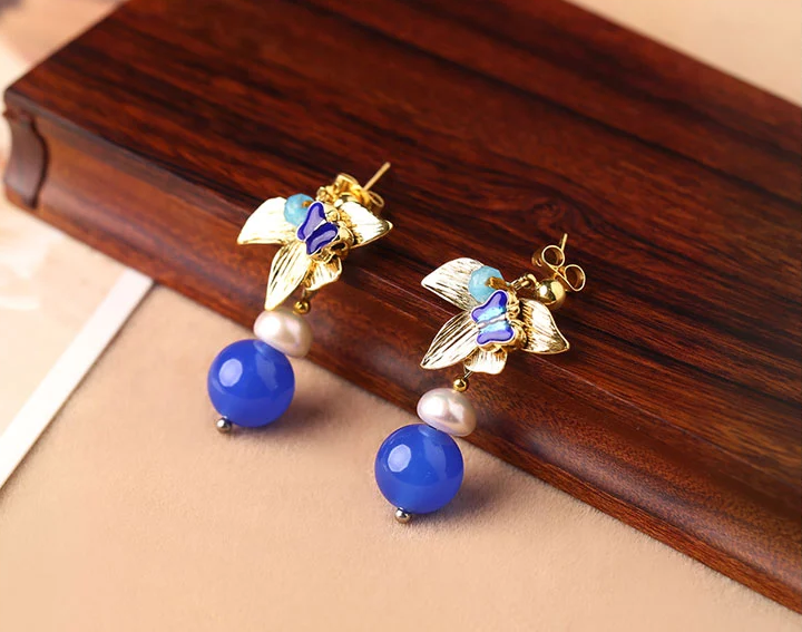 家佳樂文學藍瑪瑙耳墜超仙氣質(zhì)耳環(huán)