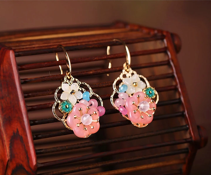 家佳樂(lè)文學(xué)甜美少女粉色花朵氣質(zhì)耳環(huán)