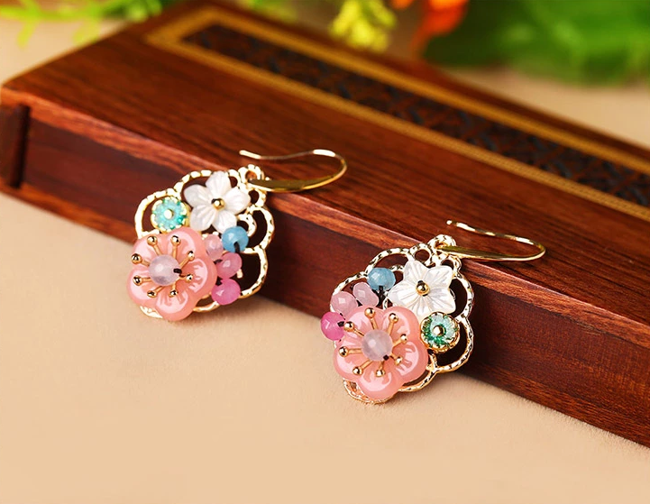 家佳樂(lè)文學(xué)甜美少女粉色花朵氣質(zhì)耳環(huán)