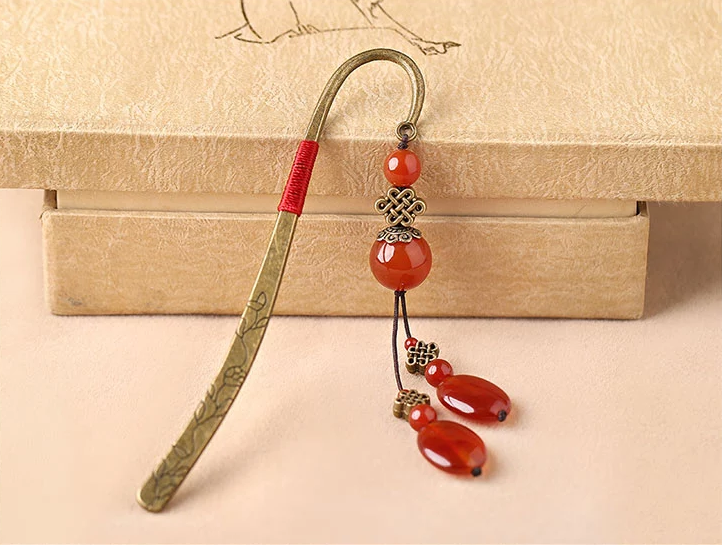 薦古典家佳樂文學(xué)紅瑪瑙流蘇書簽