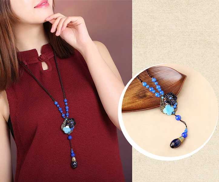 優(yōu)雅迷人的民族風(fēng)裝飾品藍色掛件項鏈