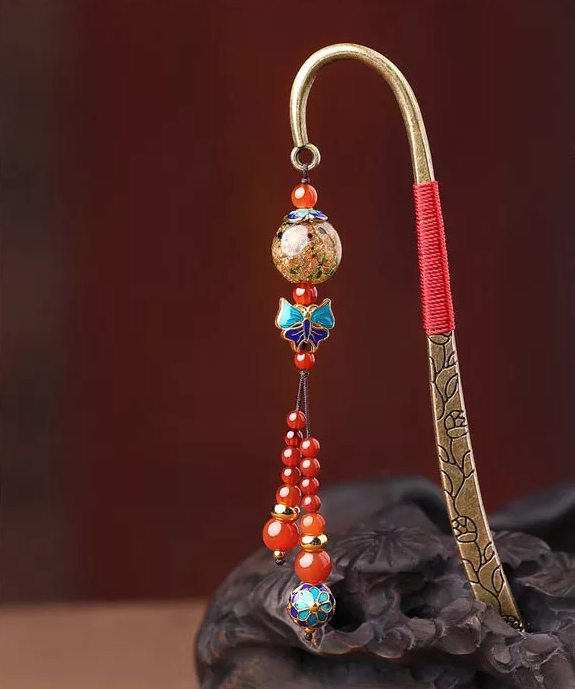 家佳樂文學古典復古金屬瑪瑙流蘇書簽