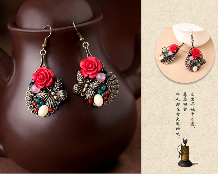 家佳樂文學(xué)典雅新娘首飾文藝氣質(zhì)玫瑰耳環(huán)