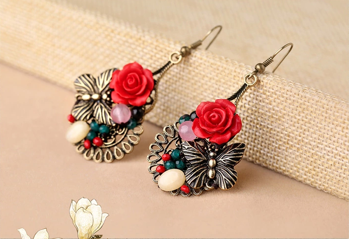 家佳樂文學(xué)典雅新娘首飾文藝氣質(zhì)玫瑰耳環(huán)